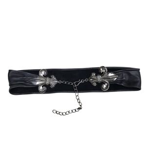 Leatherock USA Wide Black Leather Fleur-de-Lis Chain Hip Belt | Boho Western